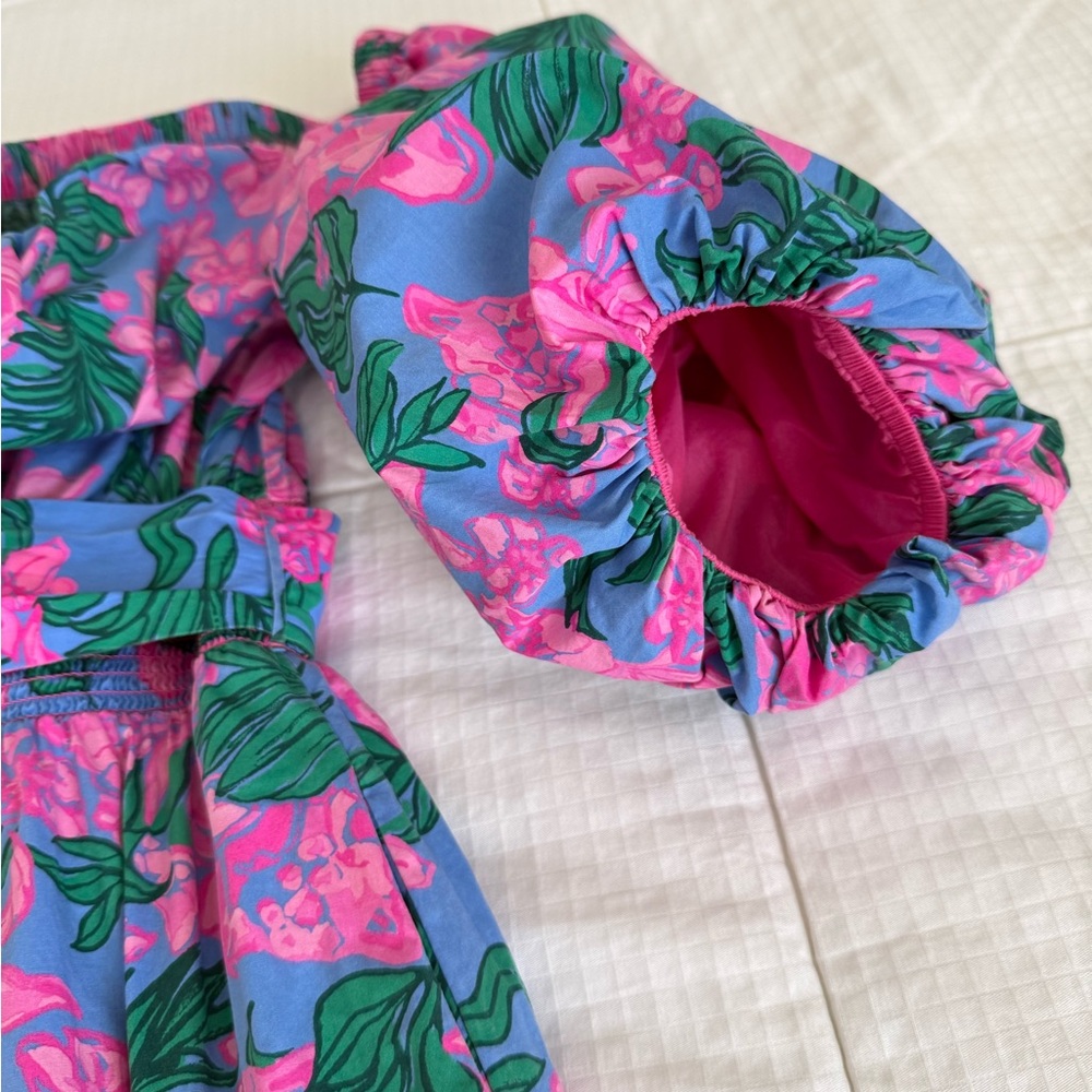 Lilly Pulitzer Pink & Green Floral Off-Shoulder Midi Dress - Picture 12 of 14